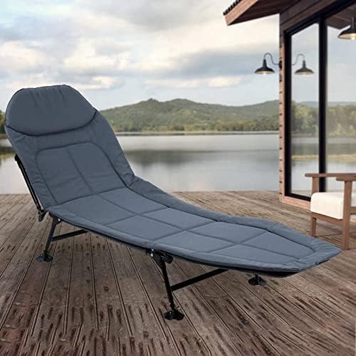 Folding Chair Outdoor Indoor Lounge Chair Reclining Camping Foldable Sleeping Bed Adjustable Lounge