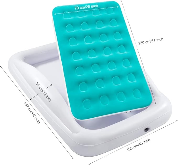 Inflatable Kids Travel Bed Toddler Air Mattress SetPortable Blow Up Mattress Sleeping Bed Cot with Bed Rails and Electric Pump Ideal for Road Trip