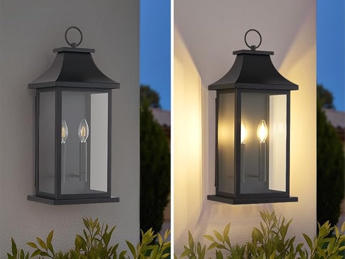 Large Outdoor Wall Lights Outdoor Lighting Exterior Lighting Fixtures Wall Mount Wall Sconce Light Outdoor Lanterns for Porch Black 22 inch 2-Light 1-Pack