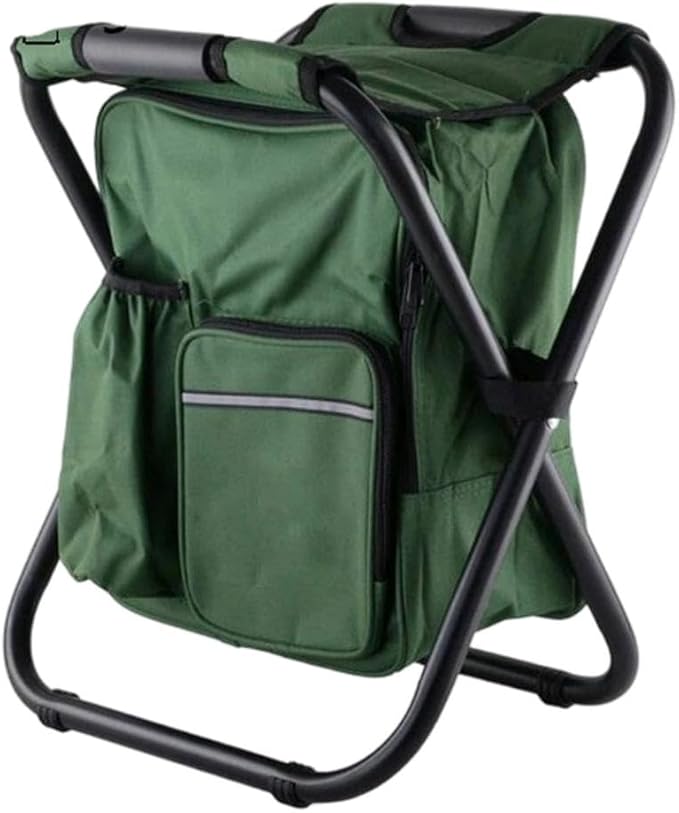 Portable Stool Backpack Cooler Chair Lightweight Backrest Stool Compact Folding Chair Seat Hiking Camouflage Seat Table Bag Camping Gear for Outdoors Hiking Beach Travel Camping BBQ (Green)