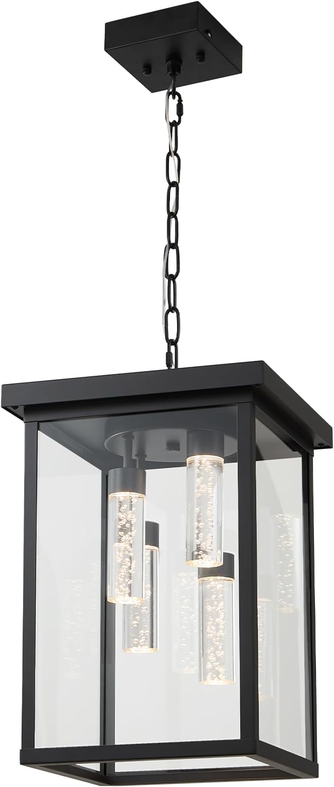 LOUSACE Modern LED Outdoor Pendant Light for Porch Large 4 Lights Exterior Hanging Light Fixtures 5CCT Dimmable Black Outside Chandelier Pendant Porch Lights with Clear Glass for Entrance Foyer