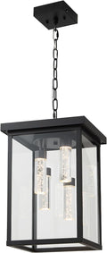 LOUSACE Modern LED Outdoor Pendant Light for Porch Large 4 Lights Exterior Hanging Light Fixtures 5CCT Dimmable Black Outside Chandelier Pendant Porch Lights with Clear Glass for Entrance Foyer
