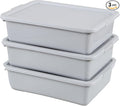 13 Liter Plastic Bus Tubs with Lids Commercial Tote Box Set of 3 Grey