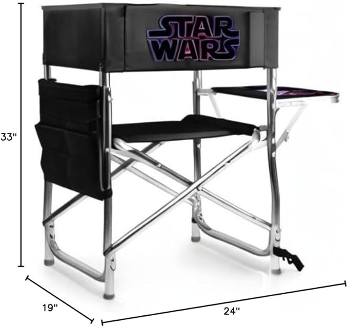PICNIC TIME Star Wars Sports Chair with Side Table Folding Beach and Camp Chair Portable Outdoor Chair with Carry Strap and Storage Pockets (Black)