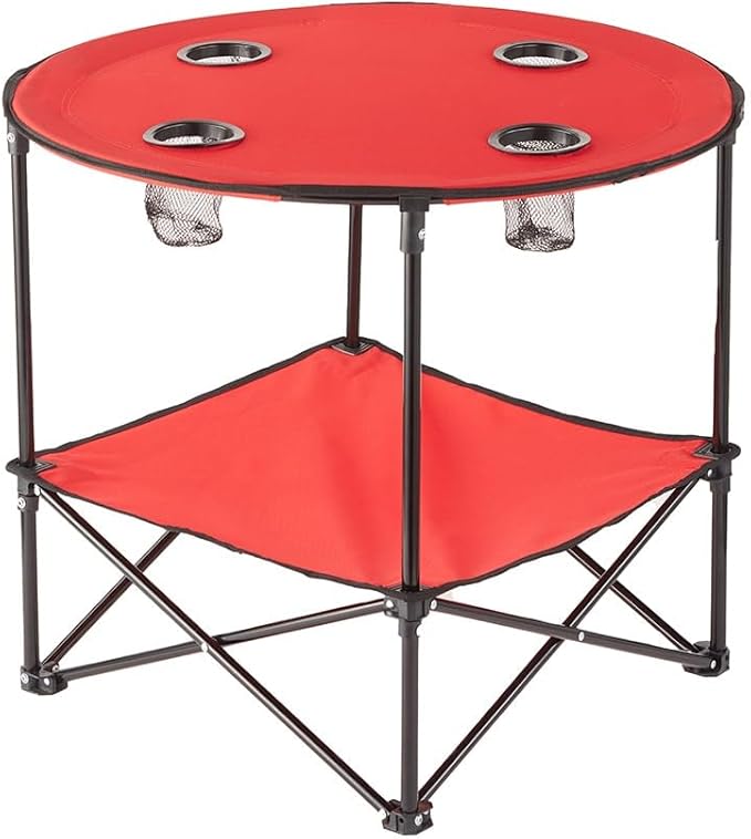 The Lakeside Collection Portable Folding Picnic Table with Shelf - Waterproof Perfect for Outdoors - Red