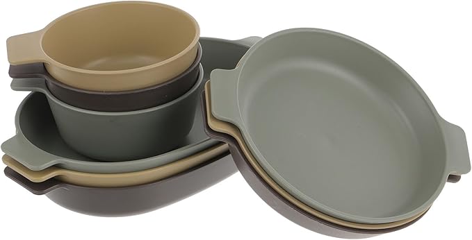 Portable Camping Mess Kit Set – Lightweight Reusable Plastic Dinnerware Set 3 Small Plates 3 Oval Plates 3 Single-Handle Bowls for Outdoor Hiking and Travel