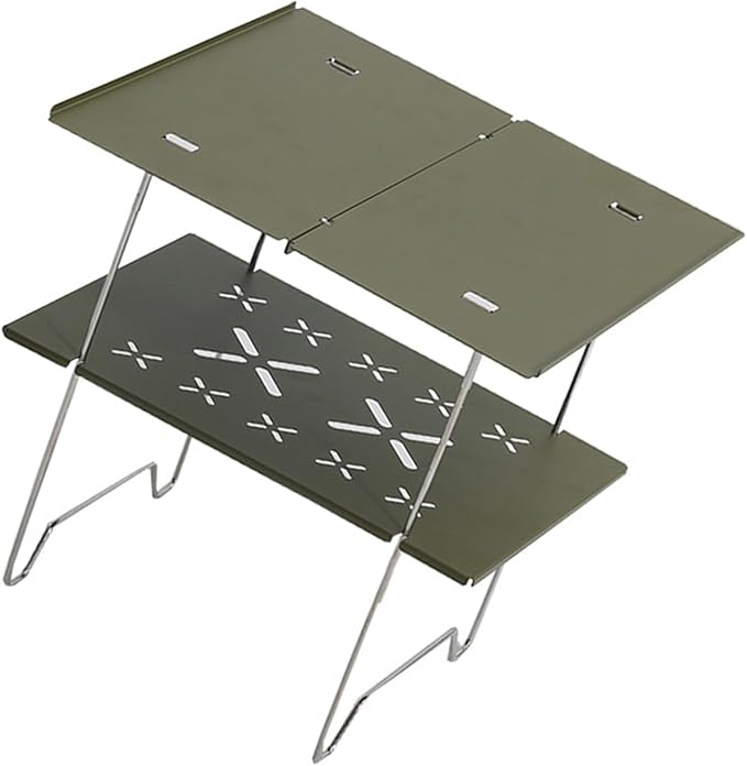 PURPLELILY Double Layer Aluminum Table Camping Picnics Table Portable Table Camping Desk Beach Table Double Folding Camping Table