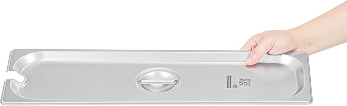 Restaurantware-LIDS ONLY: Kitchen Tek 20.8 x 6.4 Inch Steam Table Pan Covers 12 NSF Hotel Pan Covers - 1/2 Size Long Pans Sold Separately with Handle Stainless Steel Slotted Food Pan Lids