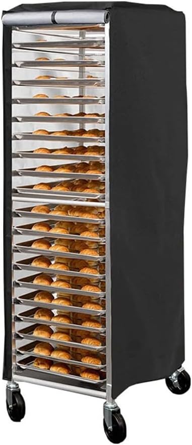 420D Waterproof and Dustproof Bun Rack Cover with PVC Window for 59x72x163cm Commercial Bakery Pan Rack Black Polyester Fabric Outdoor Protection