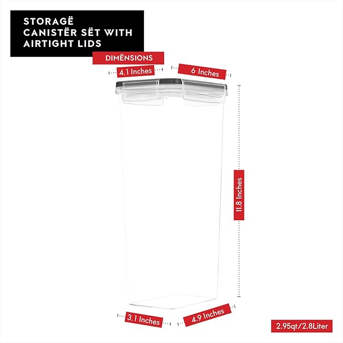Airtight Food Storage Containers with Lids Set of 4-95 fl. oz Pasta storage Containers BPA Free Plastic Spaghetti container - Air Tight Canisters for Kitchen Pantry Organization