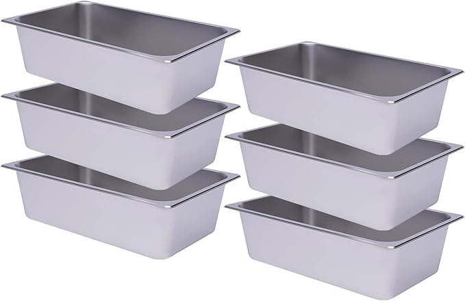 6 Pack Full Size Stainless Steel Steam Hotel Pan 20.87x12.99x6in Steam Table Pan Food Service Pan for Party Kitchen Restaurant Hotel