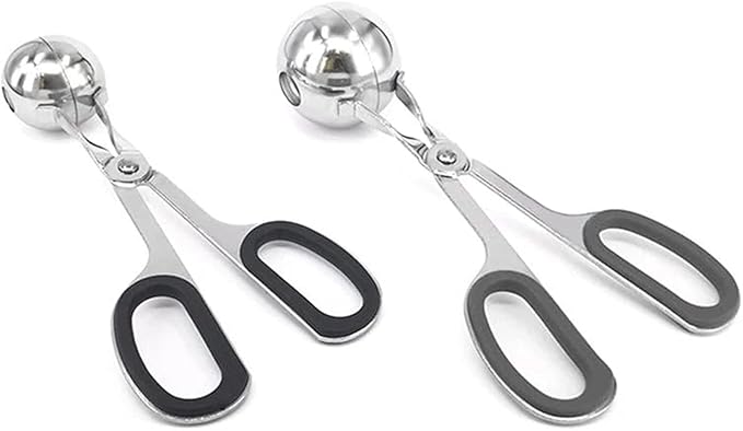 Meatball Maker Scoop 2 PCS Stainless Steel Meat Baller Tongs Meatball Maker Ice Tongs Cookie Dough Scoop Ice Cream Baller Tool