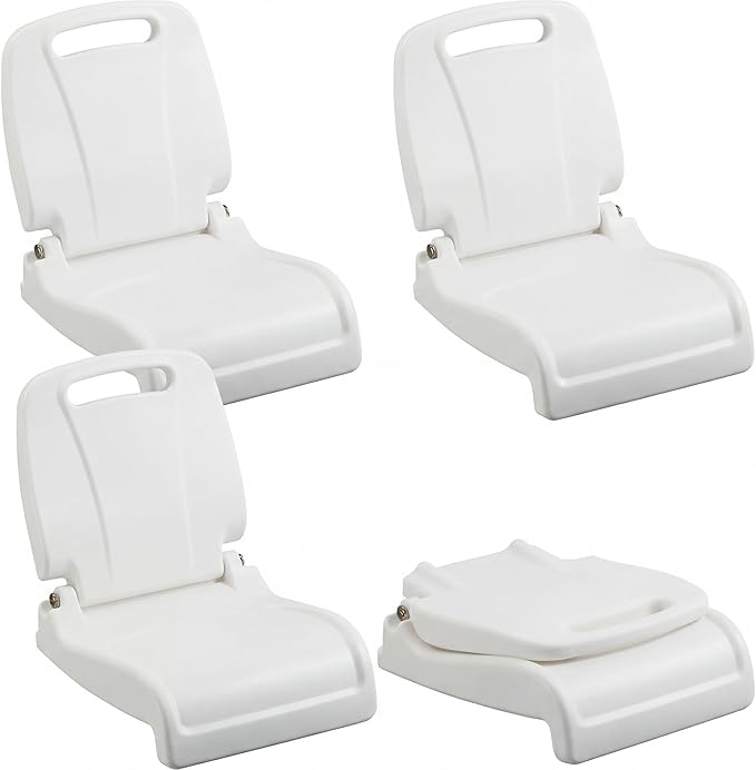 4 Pcs Pool Chairs Foldable Poolside Chairs for Edge of Pool Portable Seat for Outdoor Beach Stadium Durable ABS Plastic with Back Support(White)
