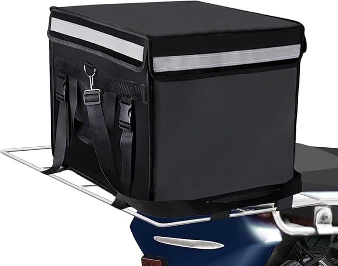 TooCust Large Insulated Food Delivery Bag with Fixed Base and Internal Frame XXL 19.7 x 15 x 15 Commercial Pizza Delivery Bag w/Divider Waterproof &amp Foldable Catering Bag Food Deliveries Bl