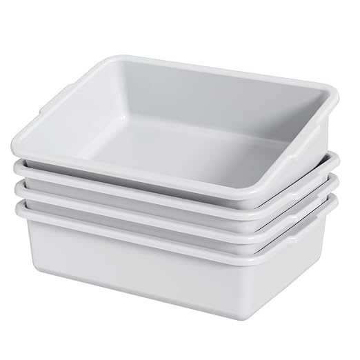 13 L Plastic Kitchen Bus Tubs 4 Pack Restaurant Bus Bin Meat Processing Tubs Light Gray