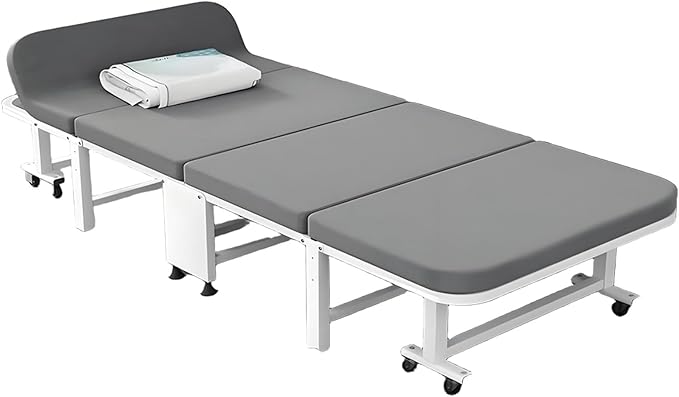 Camping Cots for Adults with 8 Universal Wheels 6-Position Adjustable Backrest Folding Bed Easy to Store and Save Space Camping Cot Suitable for Office Home Hospital(White190x70x30cm)