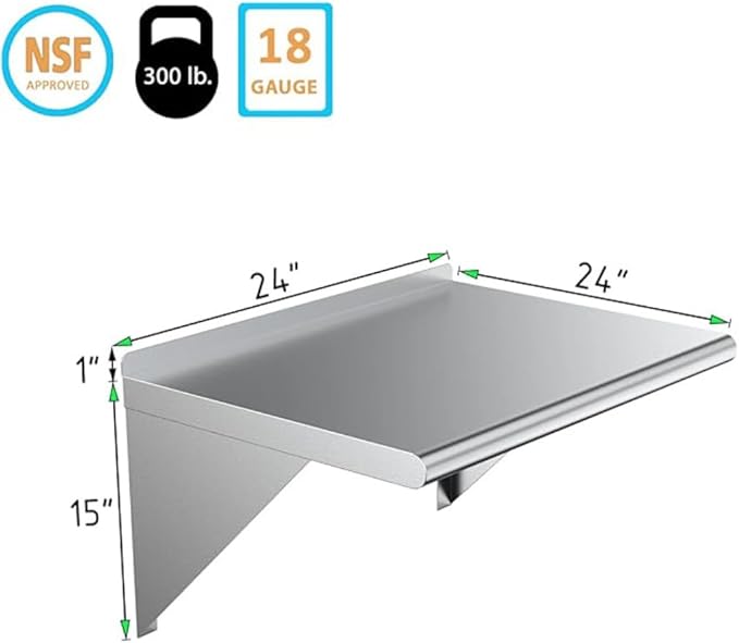 Stainless Steel Wall Shelf | Metal Shelving | Garage Laundry Storage Utility Room | Restaurant Commercial Kitchen | NSF Certified | (24” x 24”)