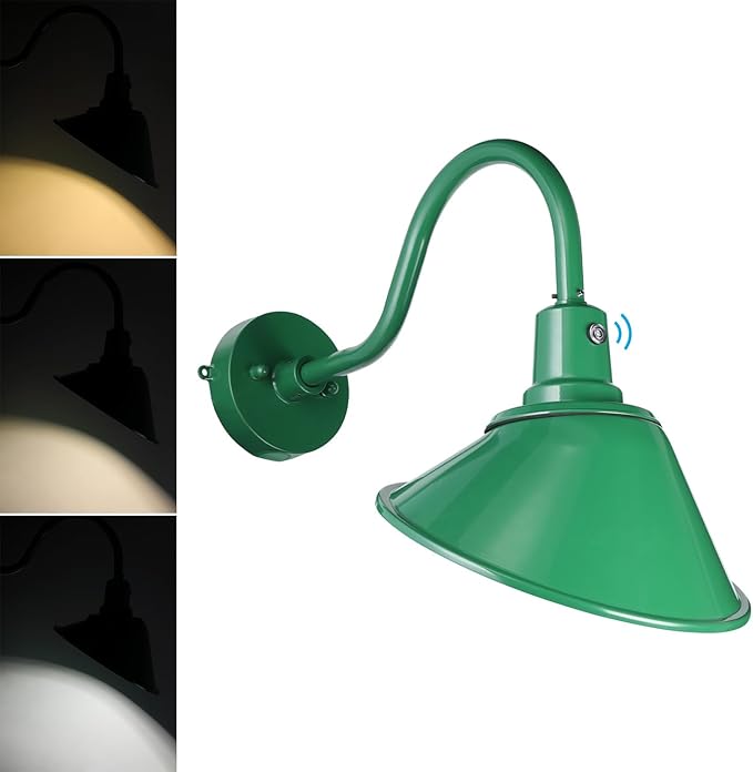 LEONLITE 3CCT LED Gooseneck Barn Light Fixture 120-277V 11 Inch Dusk to Dawn Photocell 3000K4000K5000K Selectable 21W 3300lm for Outdoor Sign Porch Wall Lighting UL Listed Green