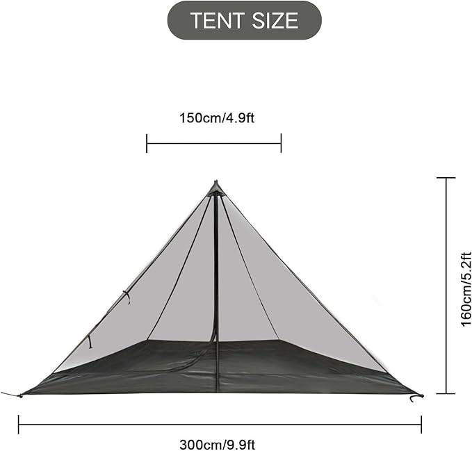 Half Inner Mesh Tent for Tipi Hot Tent with Waterproof Floor 1 Person General Size