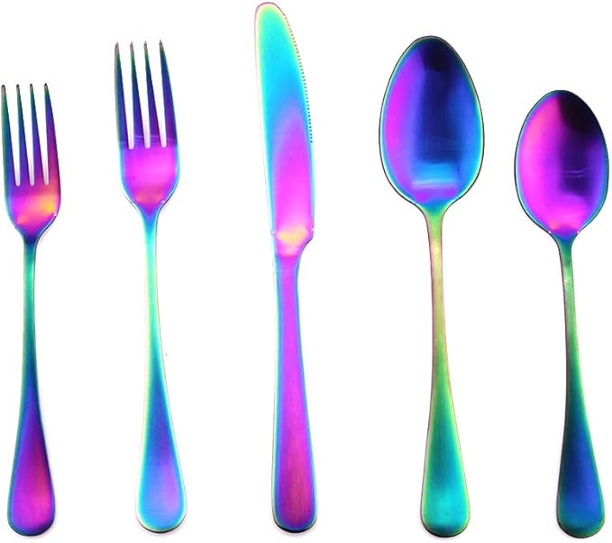 Gugrida Matte Rainbow Portable Stainless Steel 20-Piece Silverware Set Cutlery Set Service for 4 Travel Utensils Set for Camping Office Colorful Knife Fork Spoon Set Dishwasher Safe