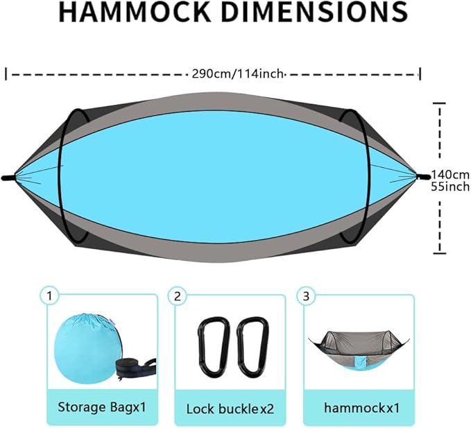 Camping Hammock with Mosquito Net - Double &amp Single Portable Hammocks with 2 Tree Straps Lightweight Hammock Tent for Outdoor Camping Hiking Backpacking Beach &amp Backyard (Blue)