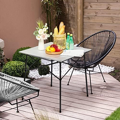 Portal Lightweight Aluminum Folding Square Table Roll Up Top 4 People Compact Table with Carry Bag for Camping Picnic Backyards BBQ Silver