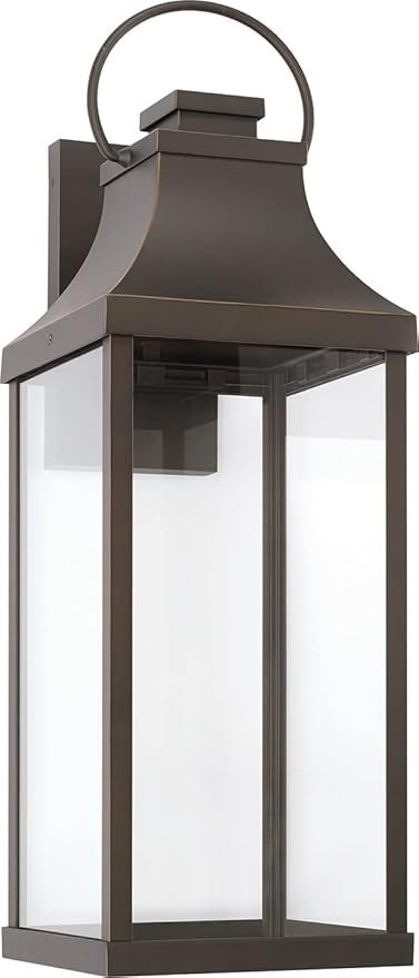 Capital Lighting 946441OZ-GL Bradford Night Sky Clear Glass Rectangular Outdoor Wall Lantern 1-Light 7 Watt 27 H x 9 W Oiled Bronze