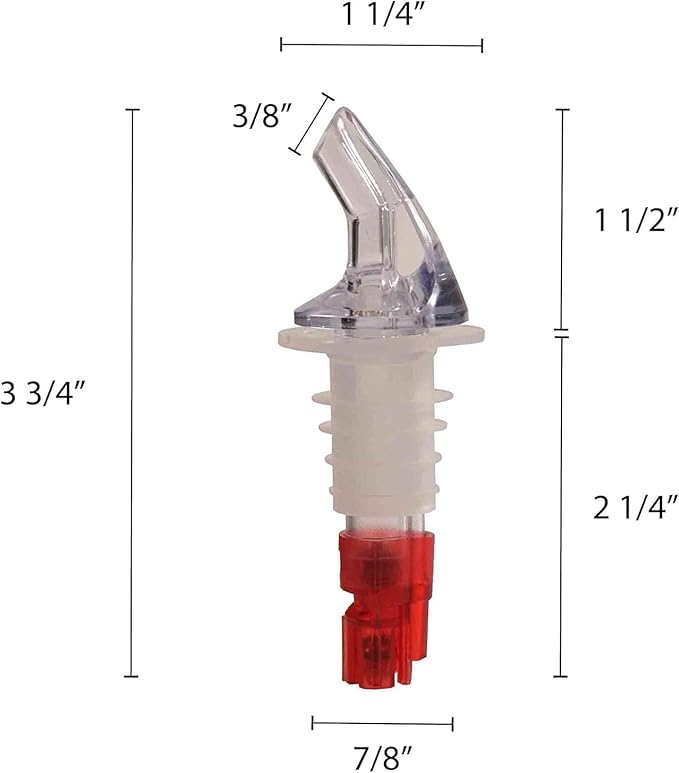 TrueCraftware- 1 oz Measured Liquor Pourer with Red Tail &amp No Collar Acrylonitrile Set of 12- Cocktail Shot Dispenser Liquor Bottle Pourers Alcohol Liquor Pourers Bar Bartender Accessories