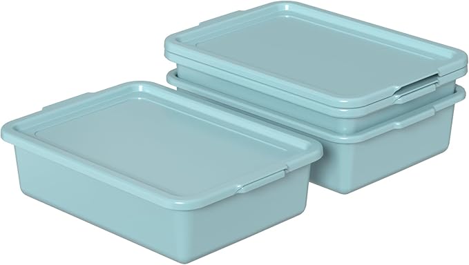 13 L Commercial Bus Tub with Lid 3-Pack Plastic Restaurant Dish Tubs Mint Green