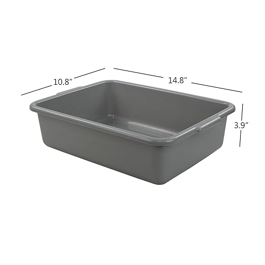 4 Pack Commercial Bus Tub 8 L Small Rectangle Wash Basin Grey