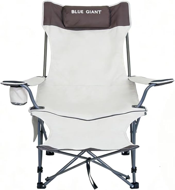 2 Pack Adjustable Folding Camping Chairs with Detachable Footrest and Headrest Lightweight and Portable Ideal for Hiking Travel Fishing and Outdoor Activities (Beige)