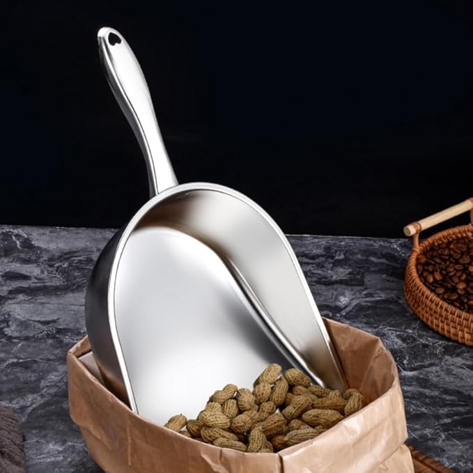 Large Thickened Stainless Steel Scoop Handle Design Multi-Purpose for Grain/Feed/Flour/Grain Household Cleaning &amp Storage