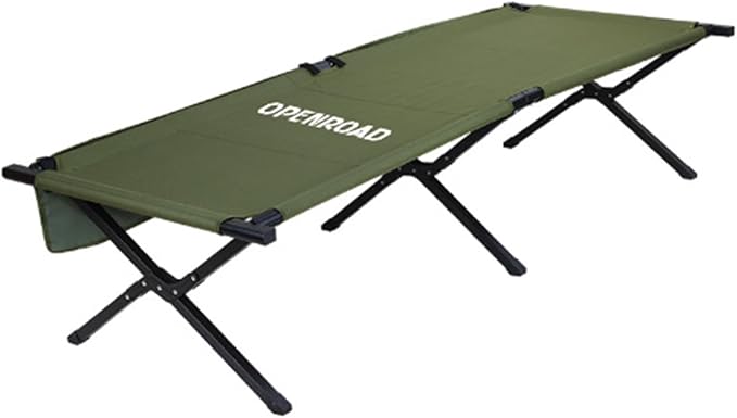 OPENROAD Portable Folding Camping Cot – Easy Setup Supports Up to 550lbs with Storage Bag and Side Pockets for Travel and Outdoors