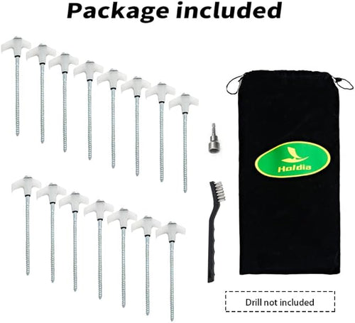 15 Pcs Super Heavy Duty Threaded Tent Stakes - Screw Style Glow-in-The-Dark Ground Anchor Pegs with 13MM Hex Drill Adapter and Storage Bag