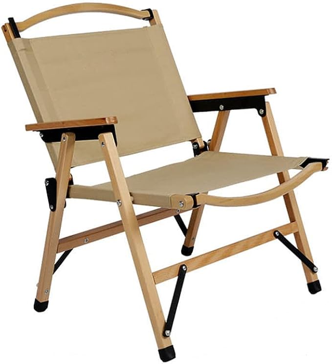 UNISTRENGH Wooden Folding Camping Chair Portable Beech Wood Outdoor Backrest Chair for Road Trip Fishing Beach Patio and Backyard (Khaki_2)
