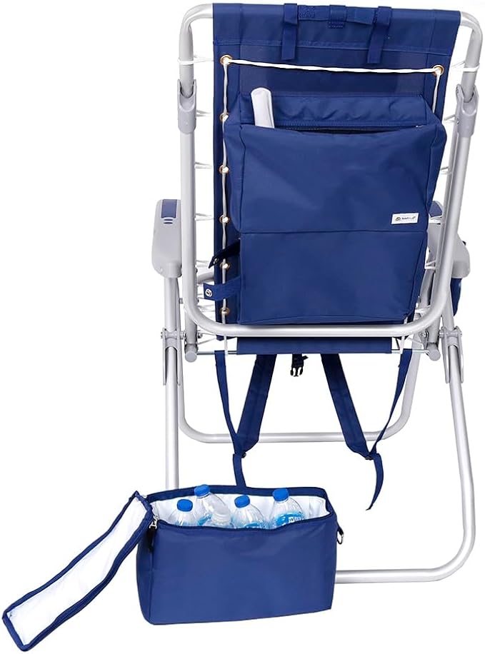 Ultimate Heavy Duty High Seat Aluminum Folding Backpack Beach Chair for Adults | Lay Flat 5 Reclining Positions | Removable Insulated Cooler Pouch | 300 lbs Weight Capacity