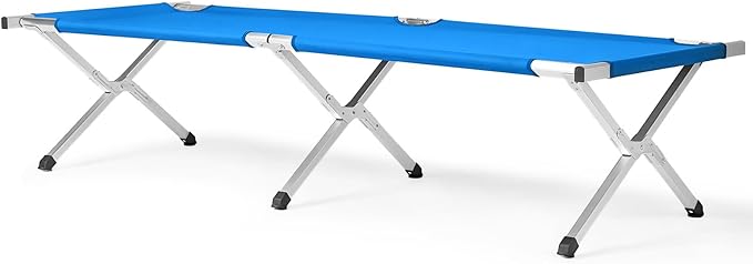 Vasitelan Outdoor Camping Cot Portable Folding Cots for Sleeping with Carry Bag Outdoor Camping Bed for Adults Support 275 Lbs (Blue)