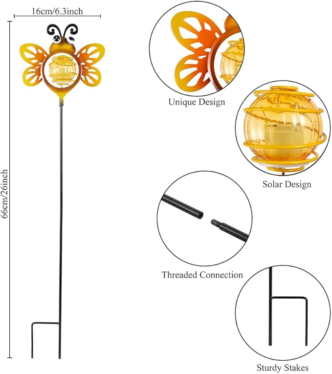 Decorative Solar Lights Outdoor Solar Bee Lights 3 PcsGarden Decorative Stake Lights for Pathway Yard Lawn Decoration Mothers Day Mom Gifts