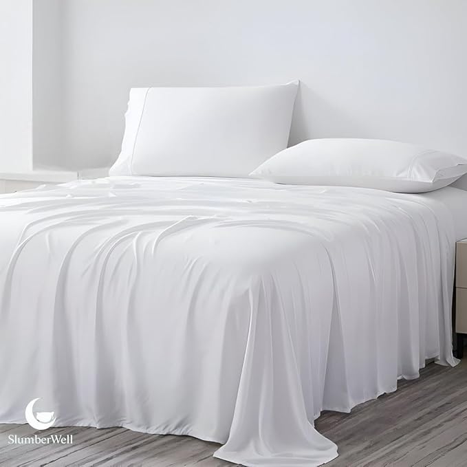 SlumberWell 4 Piece Luxury Soft Microfiber Fitted Bed Sheet Set for Campers 8 to 12 Inch Deep Pocket RV Eastern King Size 76 x 80 White