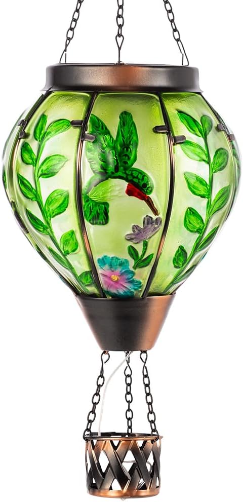 Hummingbird Hot Air Balloon Solar Lantern with Flame  Waterproof Solar Hot Air Balloon Lantern Hanging Outdoor Lanterns Decor for Patio Porch Garden