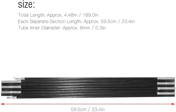 Keenso 4.48m/189in Fiberglass Tent PoleRod Tent Pole Replacement for Camping Tent
