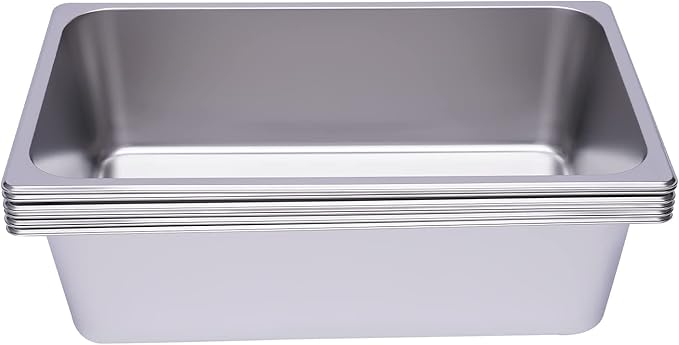 6 Pack Full Size Stainless Steel Steam Hotel Pan 20.87x12.99x6in Steam Table Pan Food Service Pan for Party Kitchen Restaurant Hotel