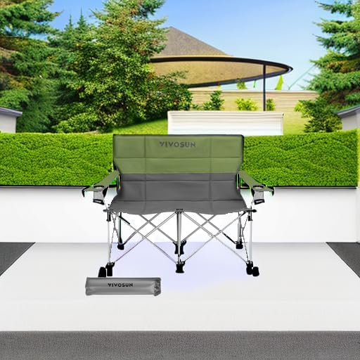 [outlets]VIVOSUN Double Camping Chair Fully Padded Folding Loveseat Portable Oversized Duo Chair with Storage Cup Holders Height-adjustable Armrests &amp Carry Bag Supports up to 500lbs Green &a