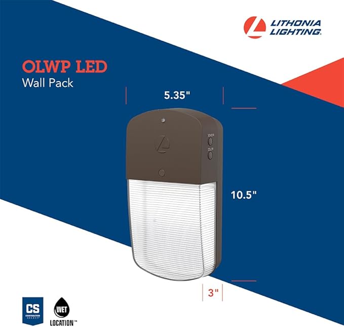 Lithonia Lighting 5.3 Mini LED Wall Pack Outdoor Light Fixture Outdoor Wall Light with 3-Way Selectable CCT 3000K/4000K/5000K Dusk to Dawn Photocell 120V Bronze