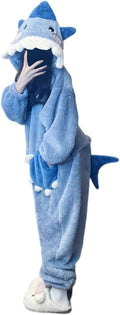 Warm one-piece blanket pajamas in autumn and winter cute shark capybara robe hooded coral velvet padded velvet home clothes.