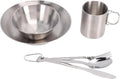 Outdoor Camping Mess Kit Stainless Steel Dishes Set Tableware Dinnerware Includes Plates Bowl Cup Forks Spoons and Knives for Outdoor Backpacking Hiking Travel Picnic