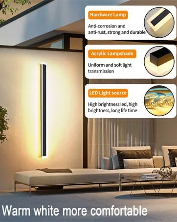 2Pack 71inch Long Outdoor Modern LED Wall Light55W Waterproof IP65 Warm White 110V led Wall Mount Lighting Fixture Rectangular Black Wall Lights Elegant Frosted White Acrylic Anti Rust