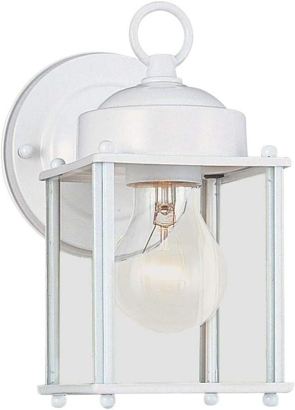 Sea Gull Lighting 8592-15 New Castle One-Light Outdoor Wall Lantern with Clear Glass Panels White Finish