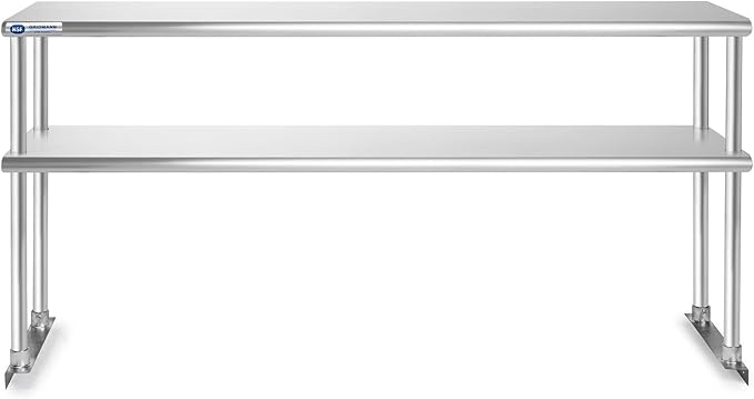 NSF Certified Stainless Steel 2-Tier Double Overshelf - 72 x 12 for Kitchen Prep &amp Work Table Commercial Grade Durability