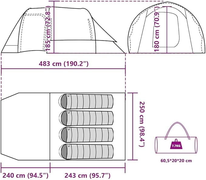 vidaXL Camping Tent Tunnel 4-Person Green Waterproof Tent Camping shelter Garden shelter Garden Tent Outdoor shelter Waterproof Tent